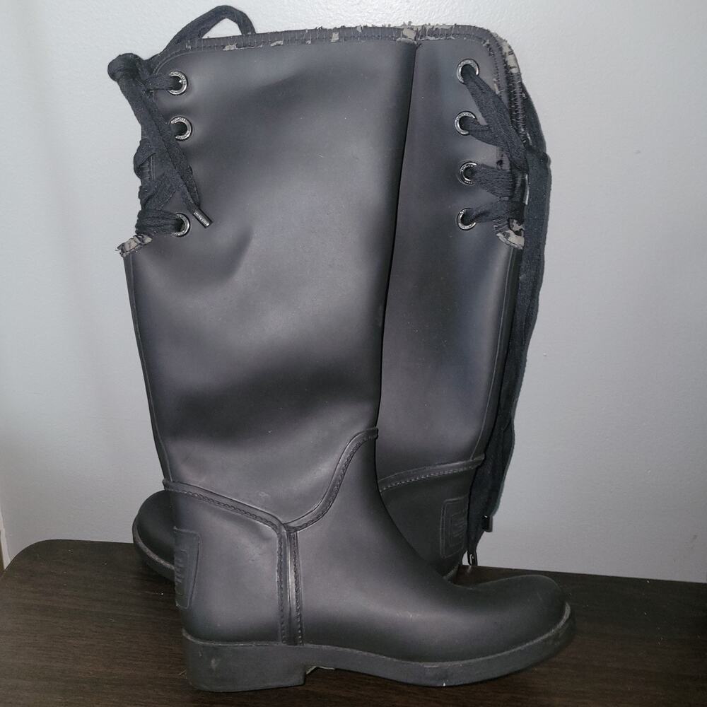 Coach Trustee Black Lined Lace Up Rain Boots Size 6.5 Rain